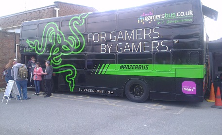 Fans queuing to use the Gamers Bus