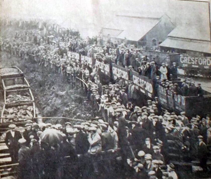 Crowds gathered by the Gresford Colliery pit following news of the explosion. Image via National Archives photograph from the Wrexham Star by kind permission of Margaret Jones.